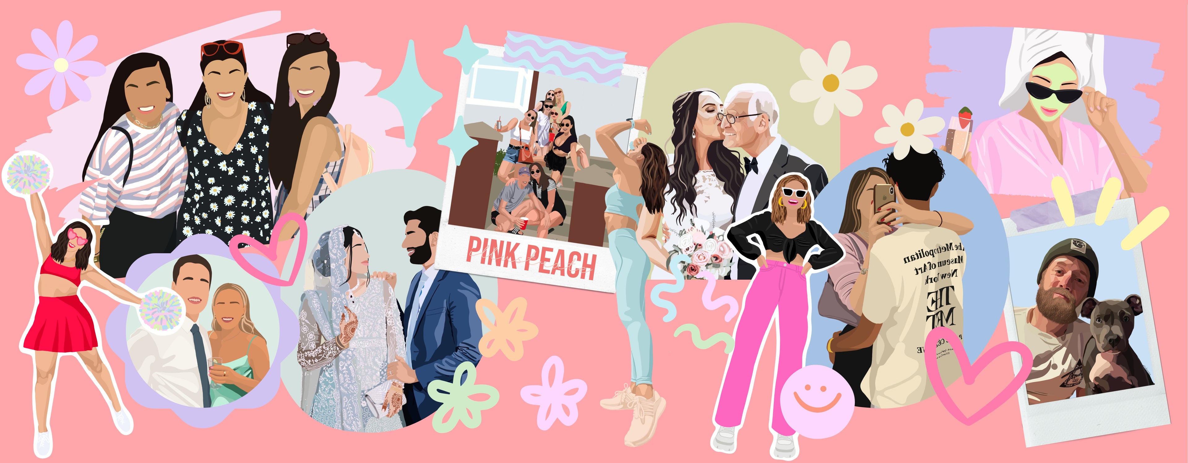 Pink Peach Illustrate Bespoke Custom Digital Illustrations for family and friends