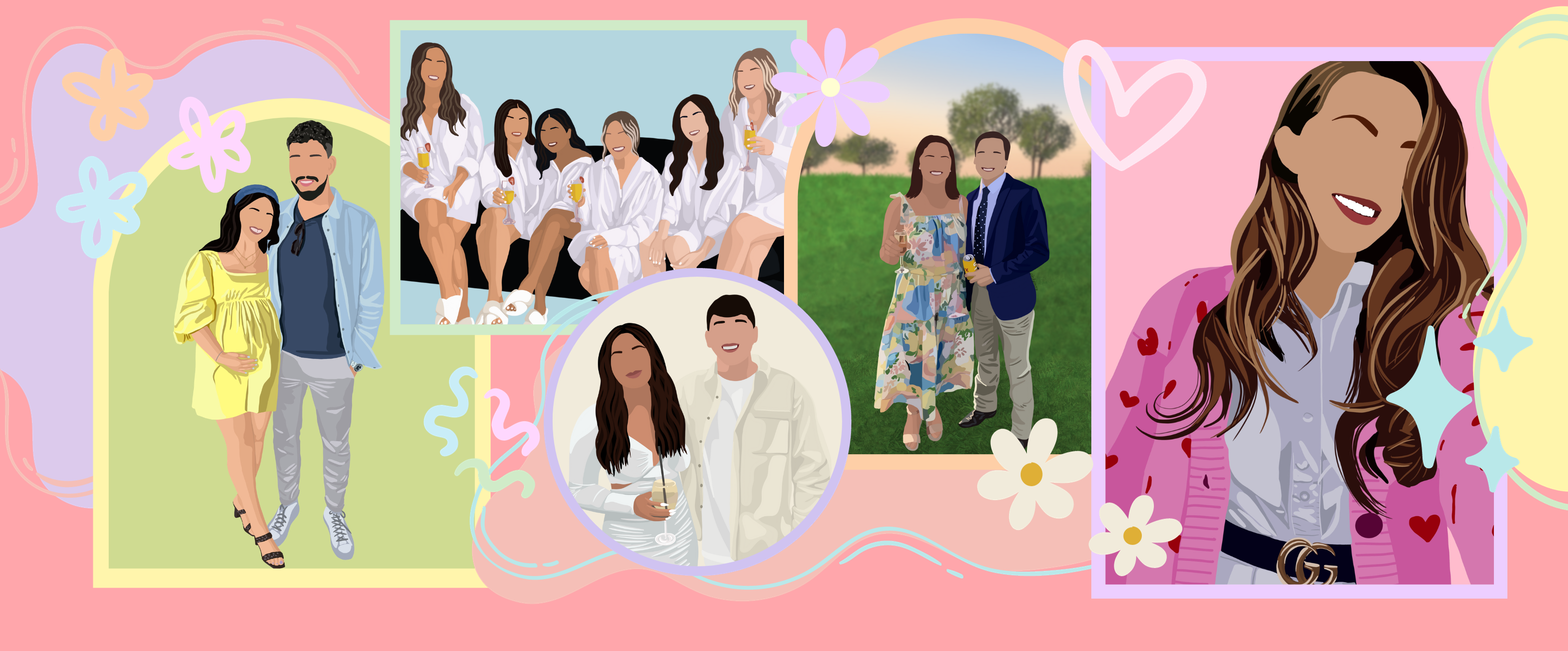 Pink Peach Illustrate Bespoke Custom Faceless Digital Illustrations for family and friends